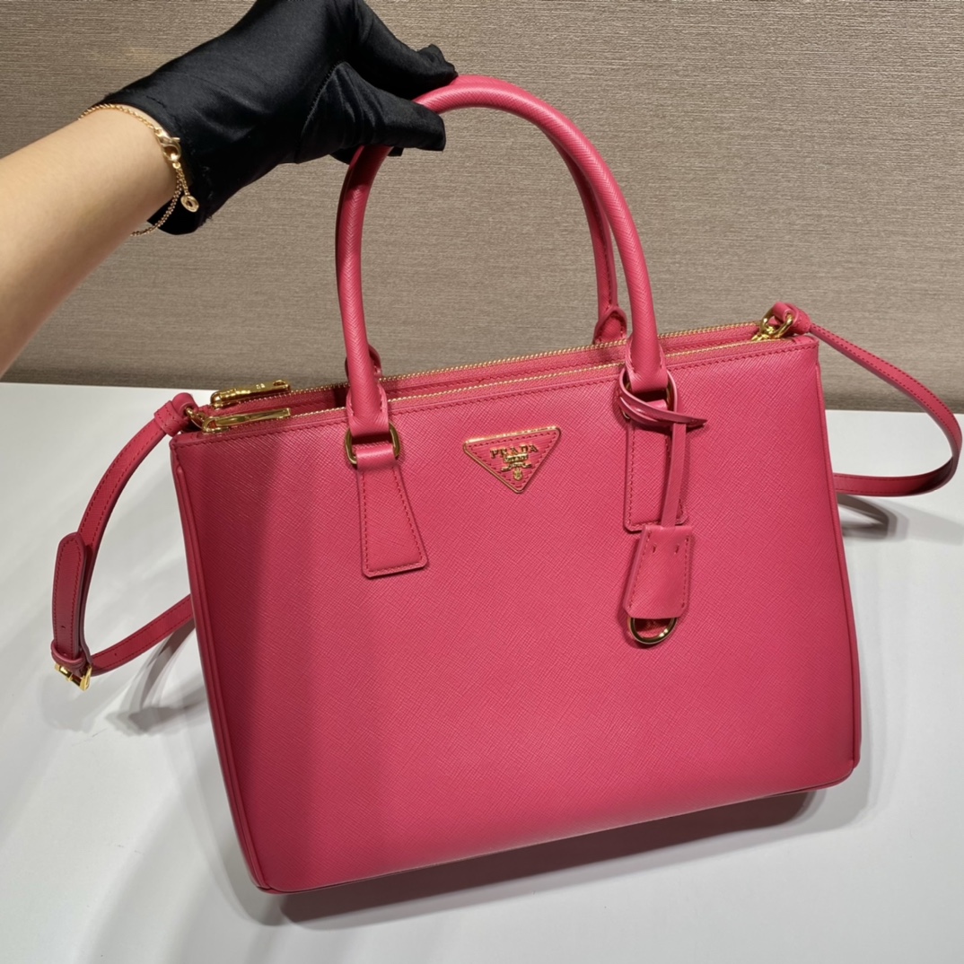 Prada Large Galleria Saffiano Leather Bag Tote Shoulder Bag Rose Red 1BA274